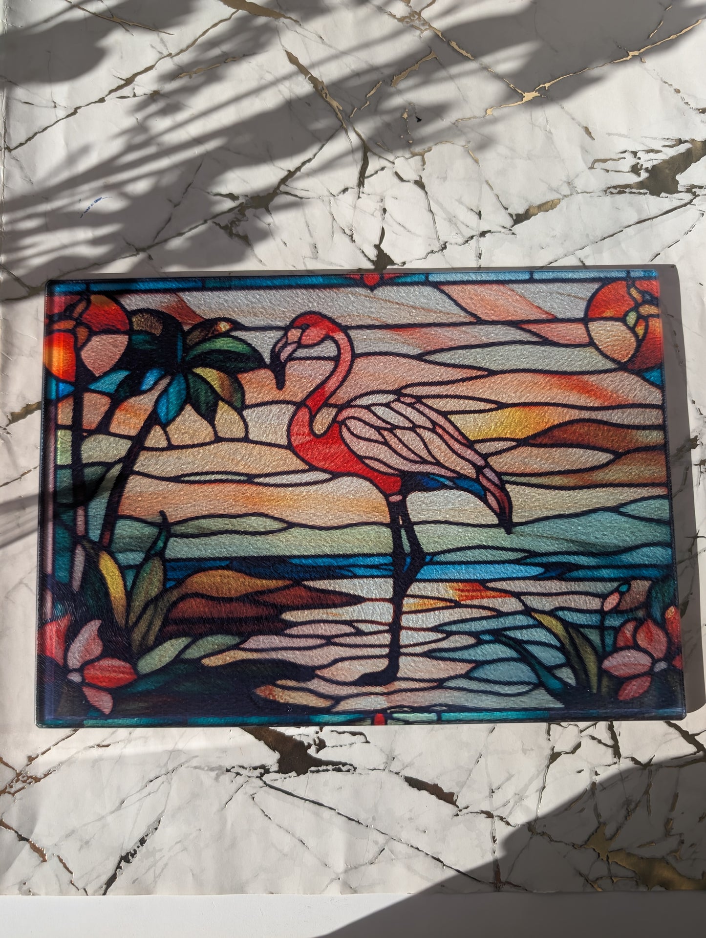 Flamingo Chopping Board | Stained Glass Effect Flamingo Chopping Board