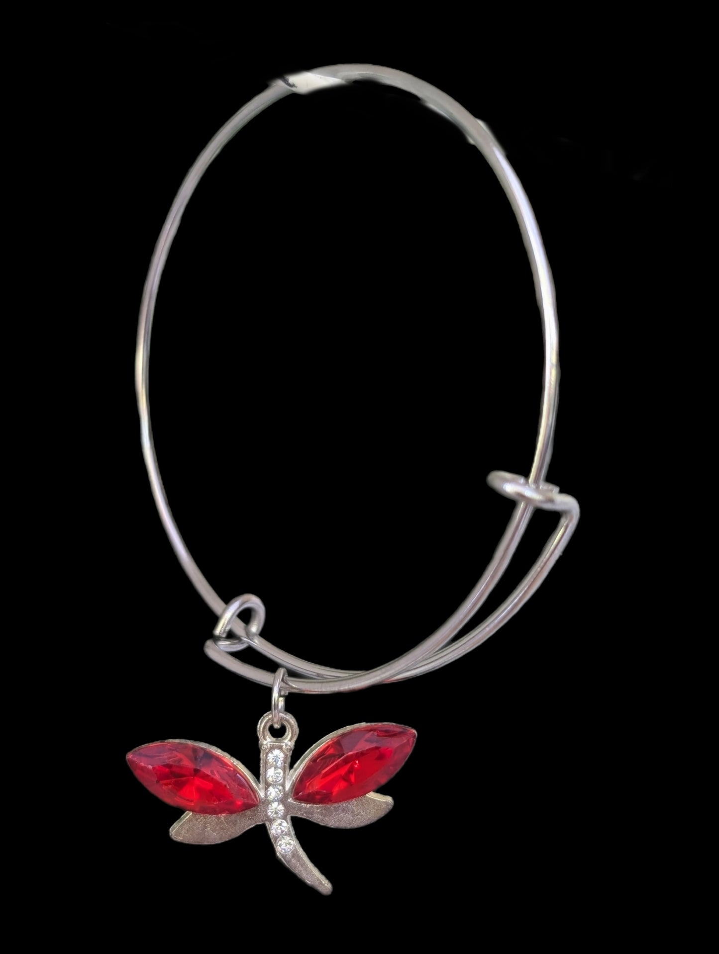 Stainless steel red dragonfly charm expandable bracelet