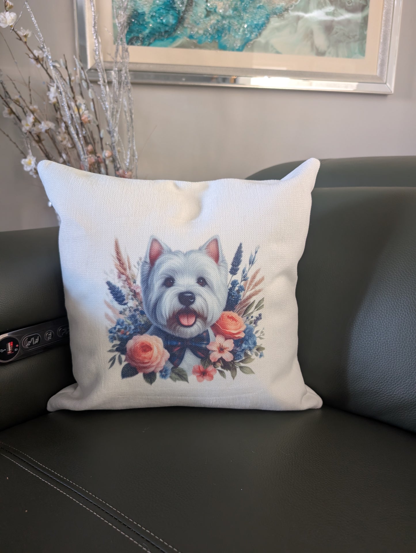cream linen effect dog cushion - west highland terrier