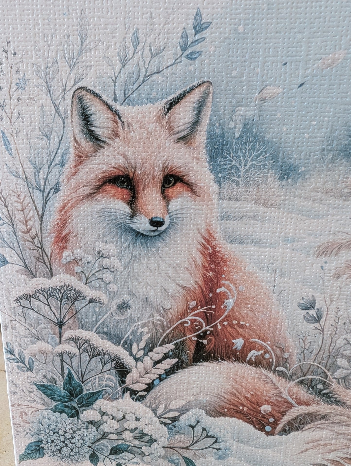 Close up detail of Fox Christmas Card by Paws and Glow