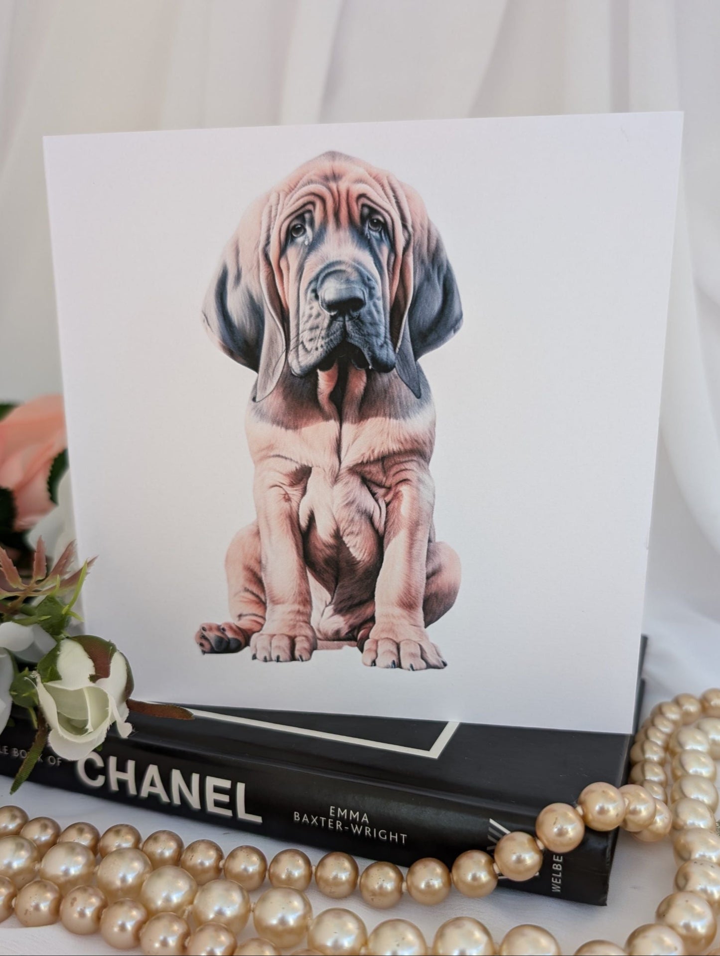 Dog card with watercolour style Bloodhound printed on 6 x 6 white 300gsm linen effect card