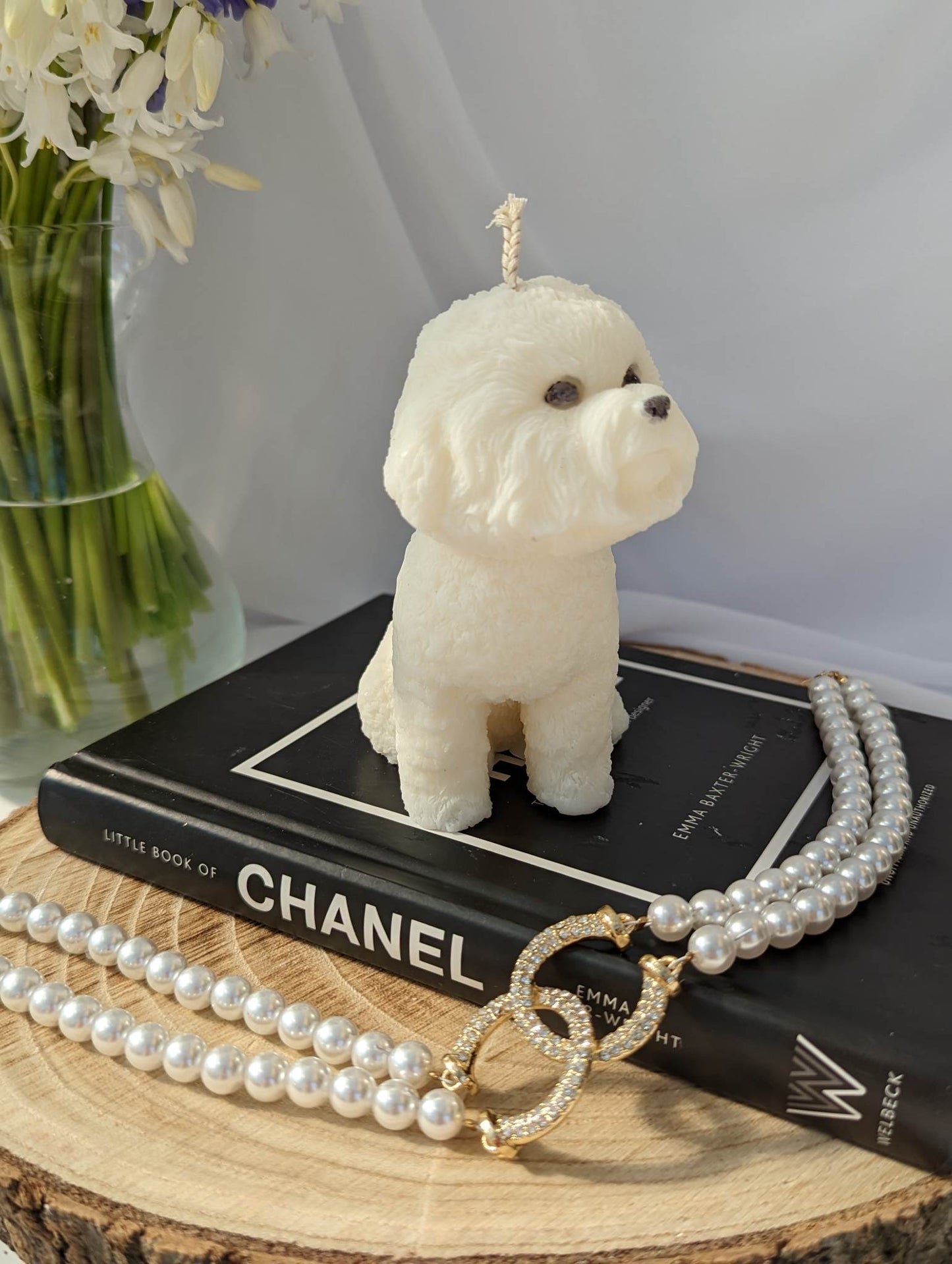 Side view of moulded Bichon frise Candle