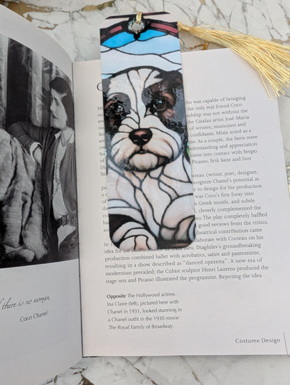 Black and White cavapoo/cockapoo gift - stained glass effect laminated bookmark