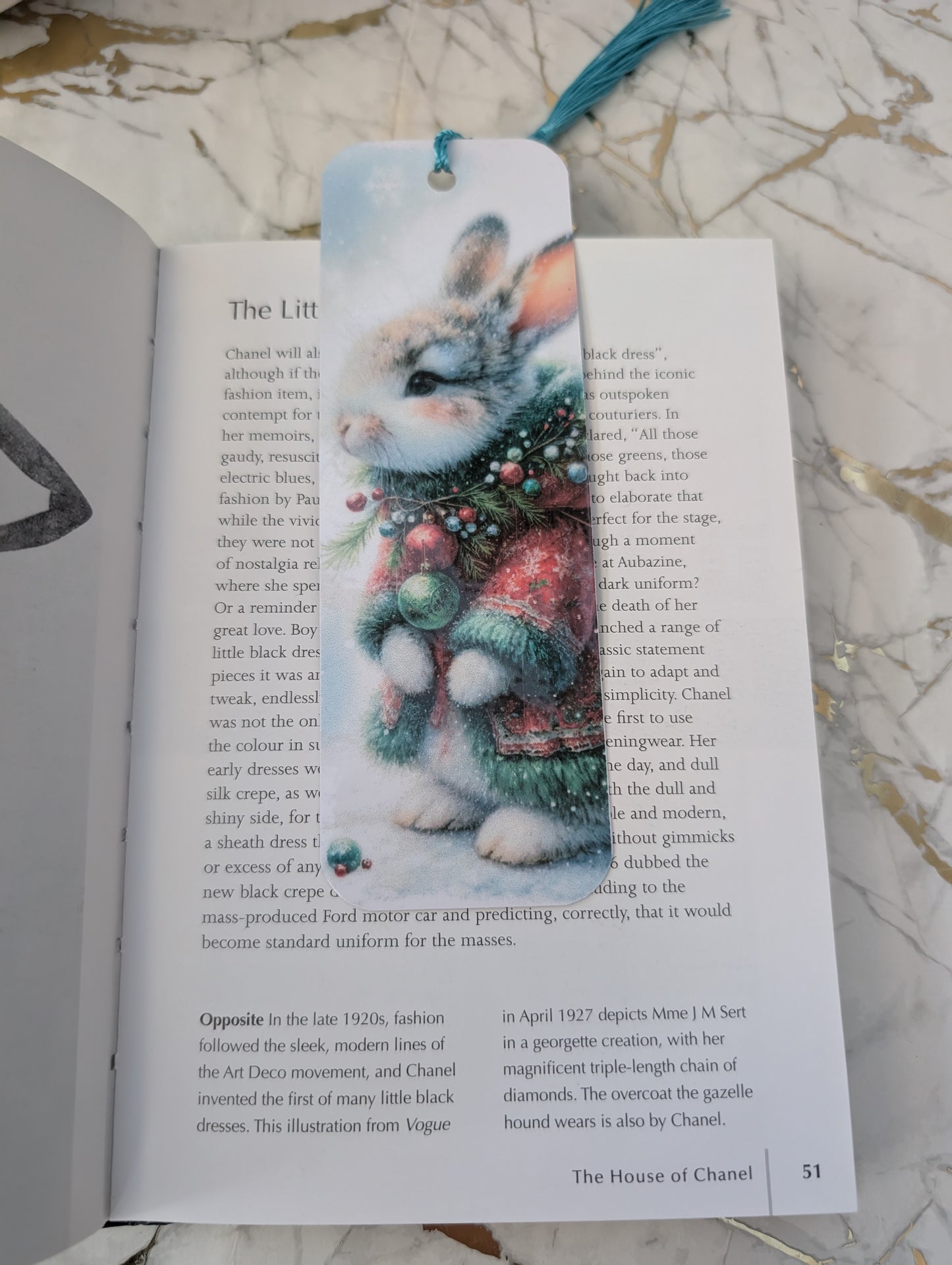 Christmas gift idea - Christmas bunny bookmark, dressed in soft red and green tartan coat and scarf