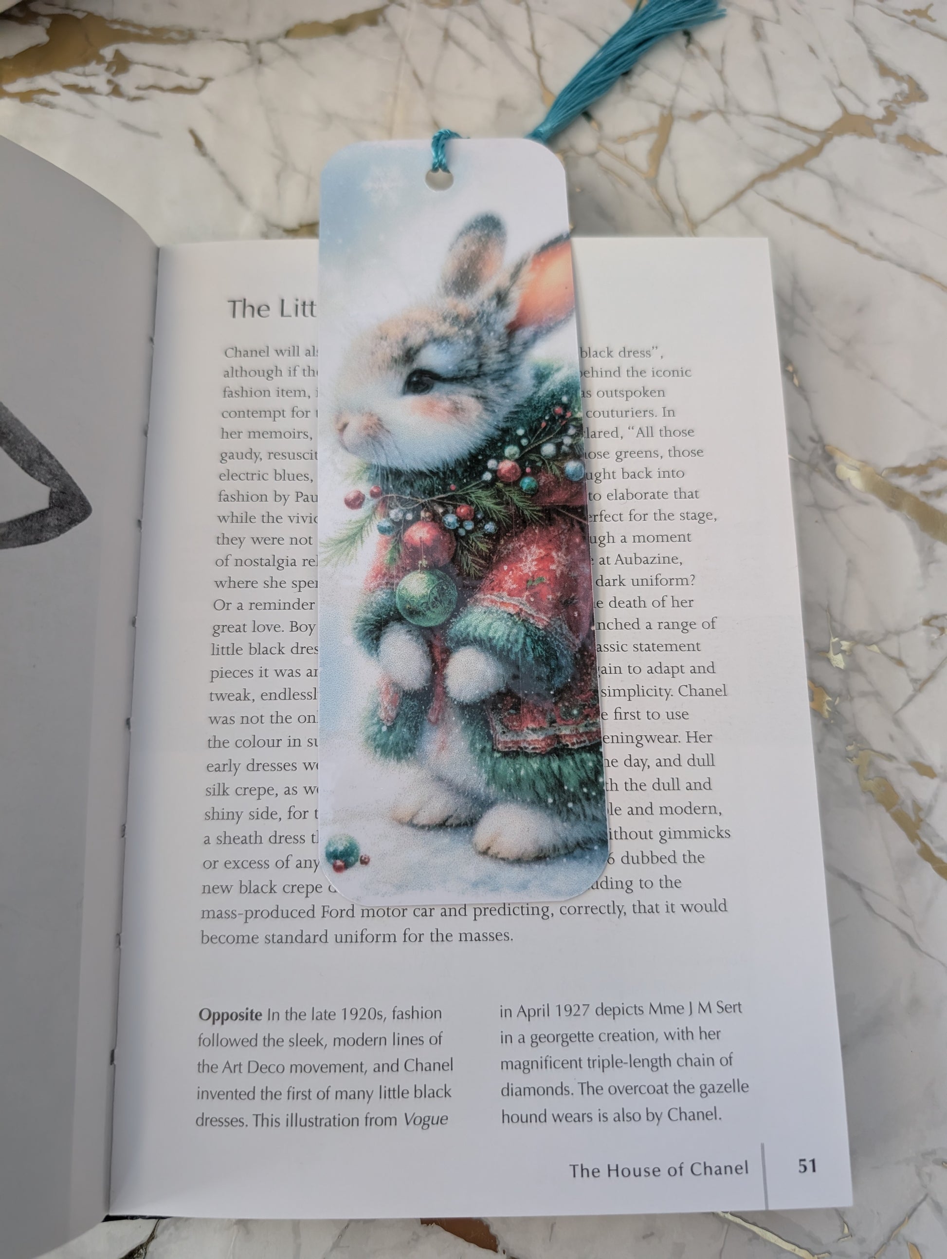 Christmas gift idea - Christmas bunny bookmark, dressed in soft red and green tartan coat and scarf
