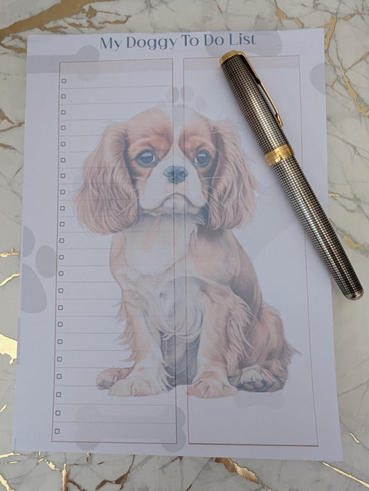 Top view of Cavalier King Charles Spaniel A5 size tear off note pad.