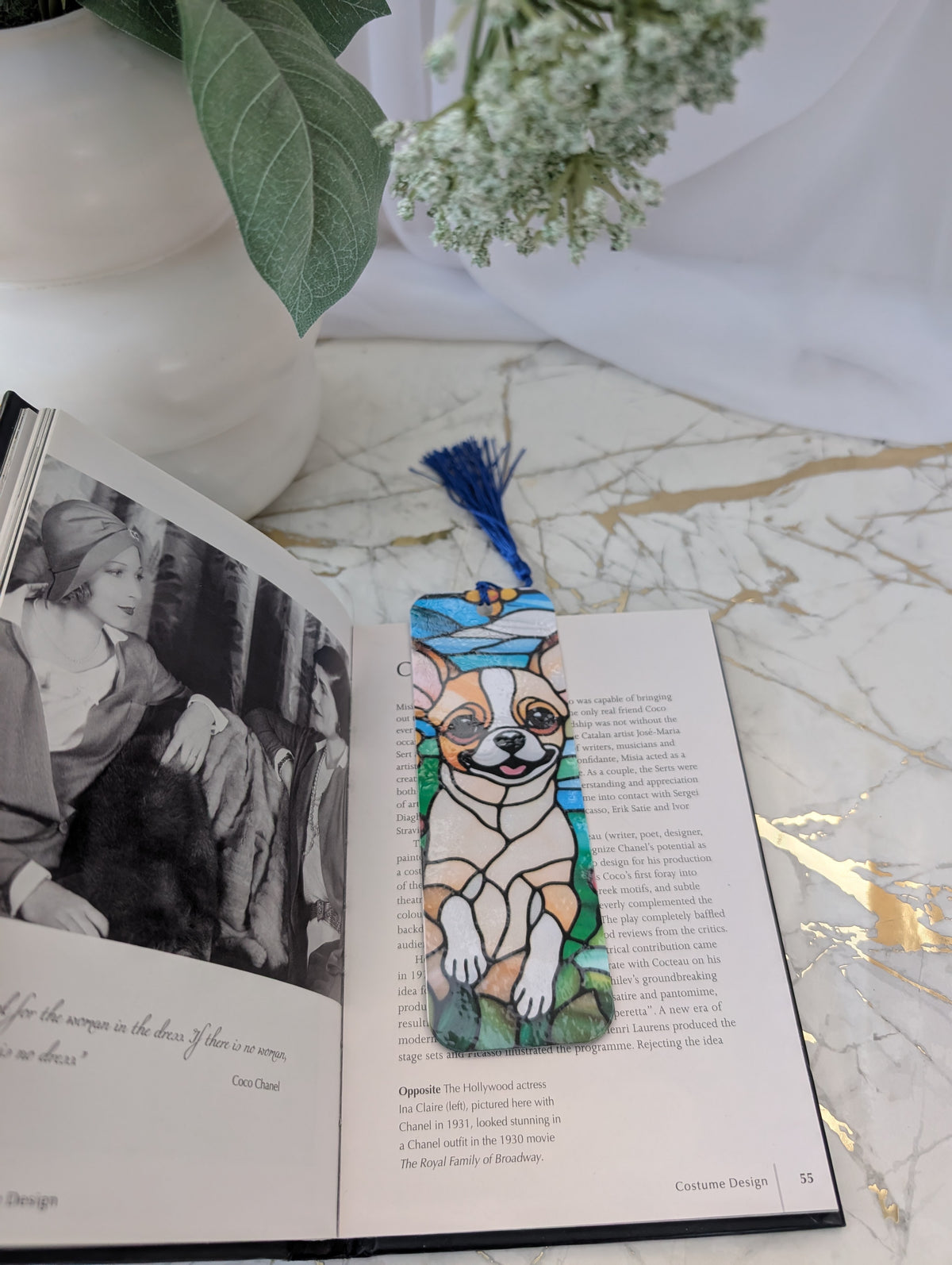 Cute Stained Glass style design Chihuahua bookmark by Paws and Glow.  Handmade and laminated.