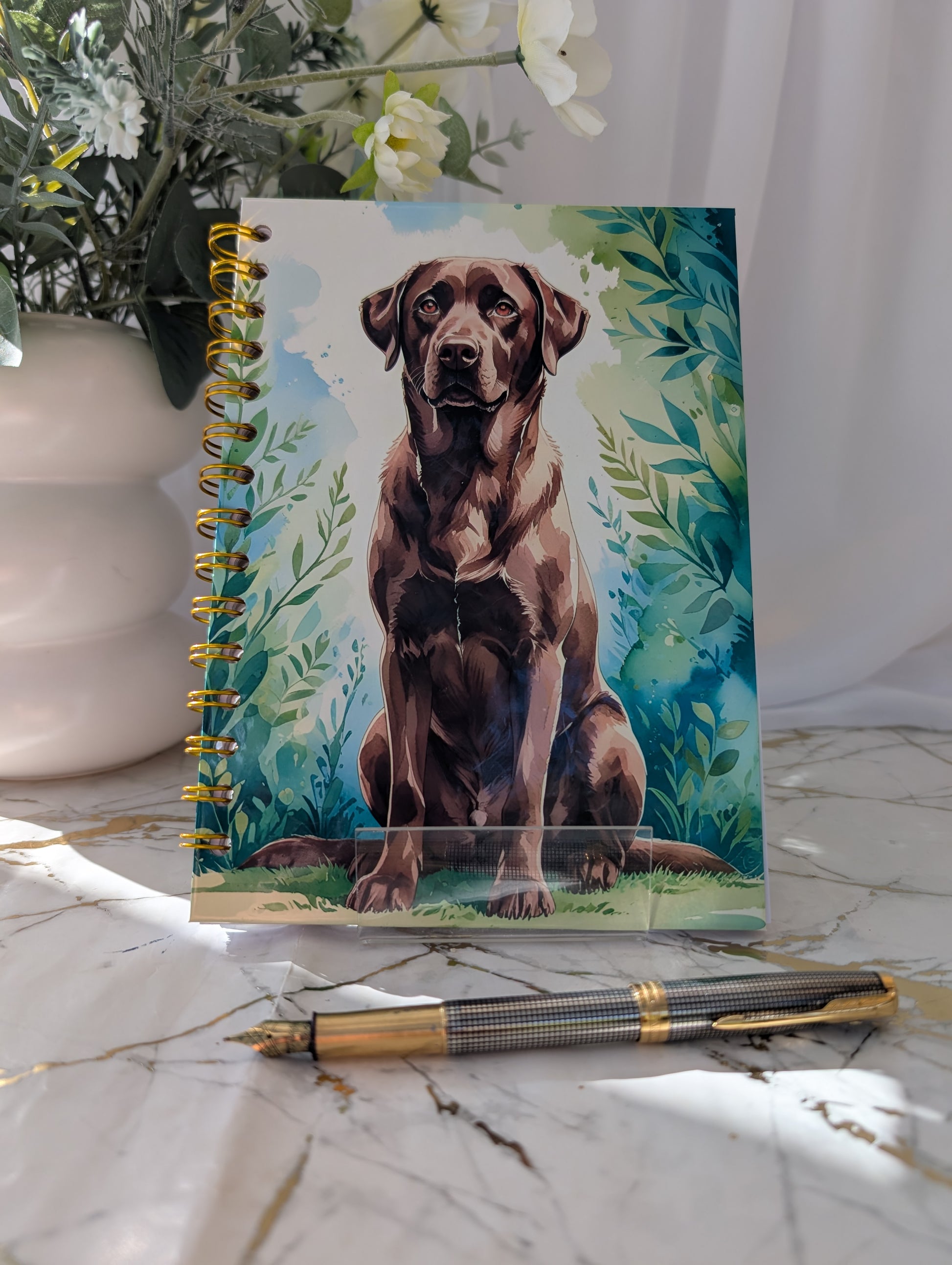 Chocolate Labrador Fine Art Style hardback spiral bound handmade notebook