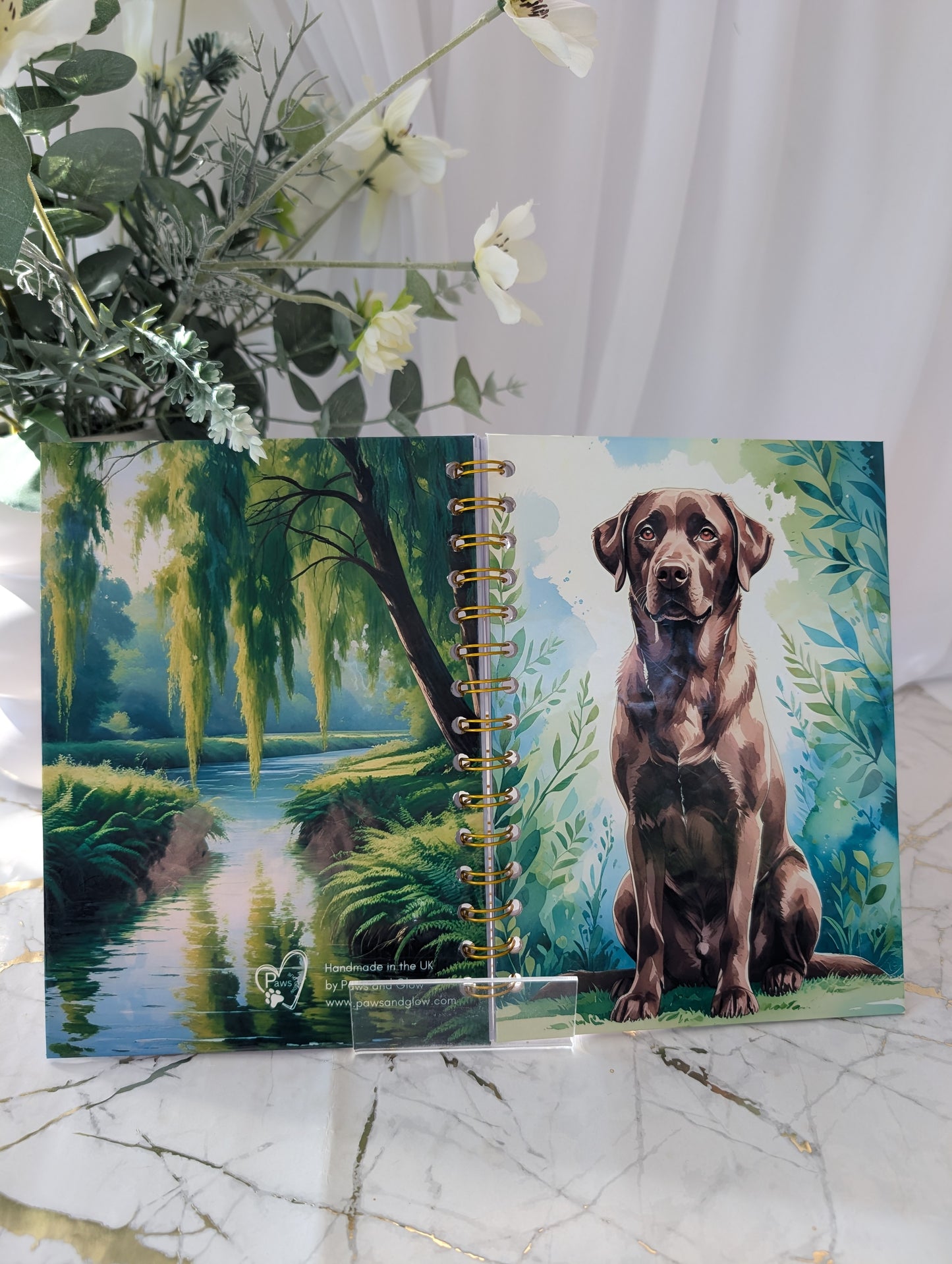 Front and Back Cover of Chocolate Labrador hand made notebook