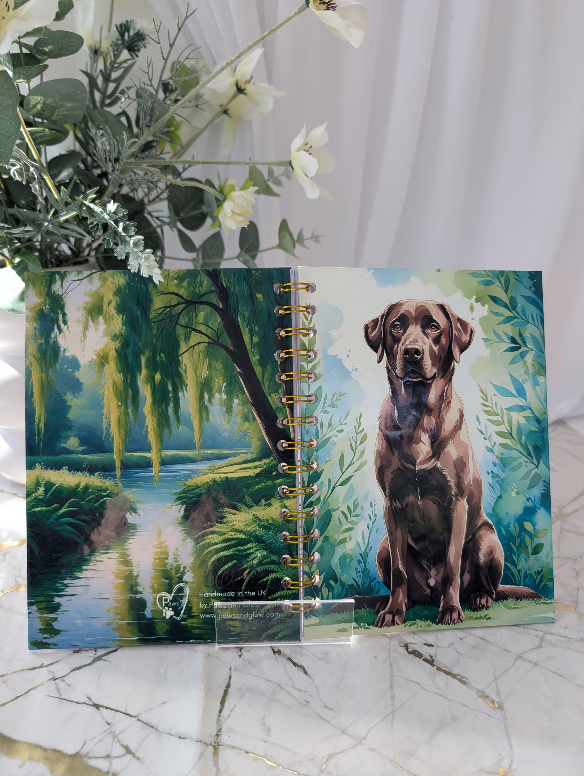 Front and Back Cover of Chocolate Labrador hand made notebook