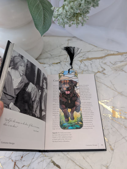 Chocolate Labrador Lover Gift - Stained Glass Design laminated bookmark handmade in the UK