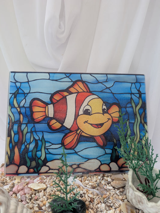 Clownfish chopping board in a stained glass effect