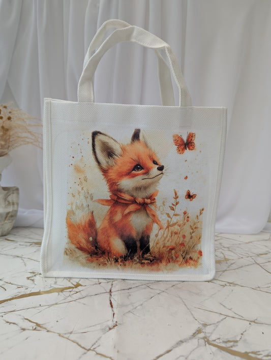 Fox Tote bag with a cute fox design on a marble surface