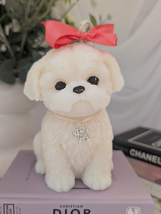 Dog shaped candle - cute Shih Tzu candle, natural coconut and rapeseed wax with ribbon and removeable charm