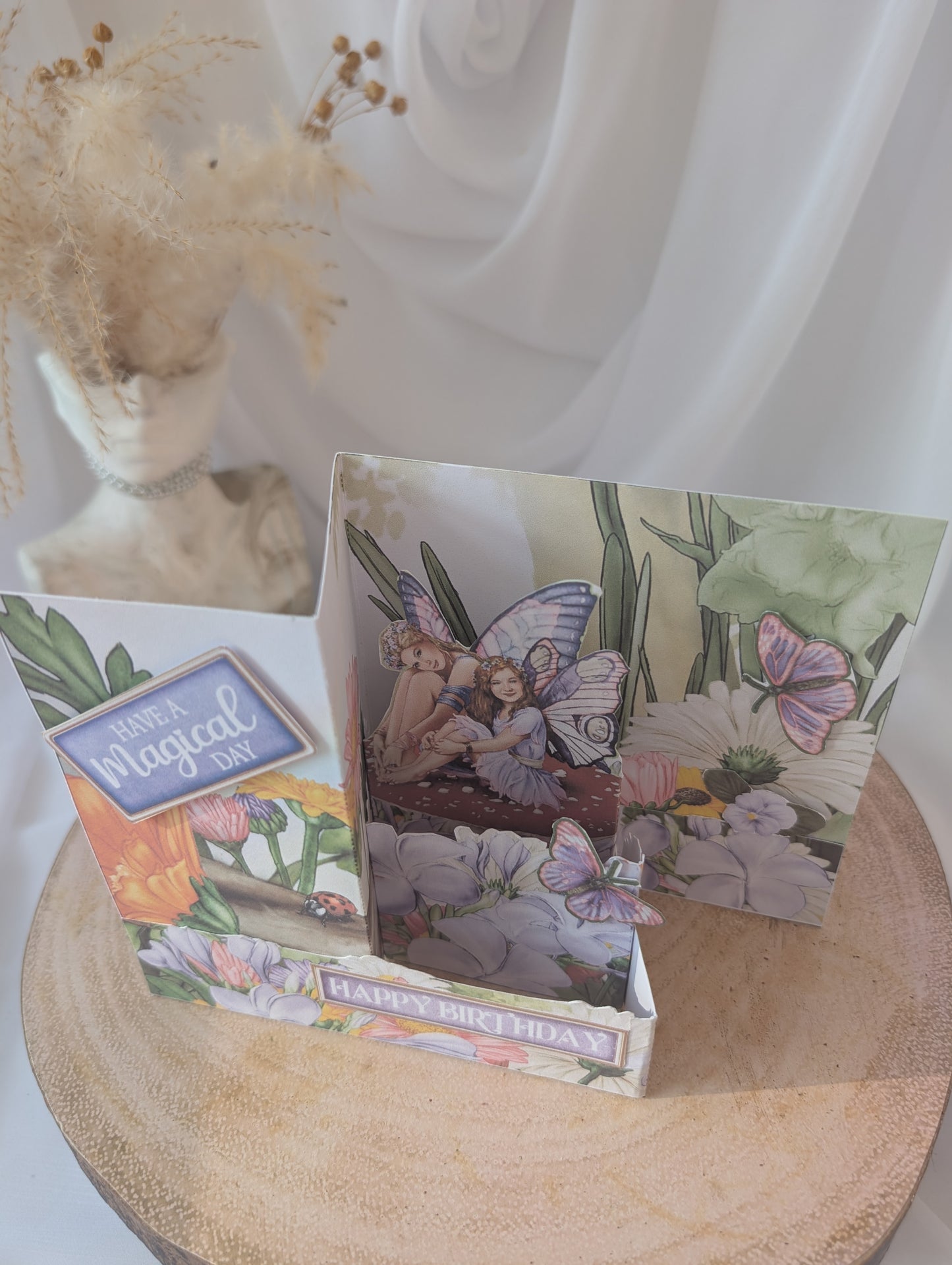 Top view of Fairy and butterfly pop up birthday card.