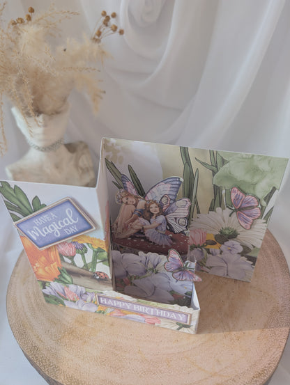 Top view of Fairy and butterfly pop up birthday card.
