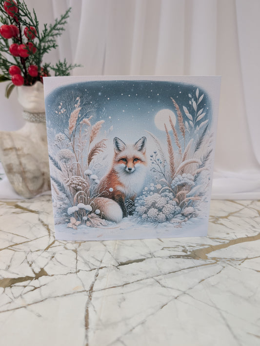 Fox Card - winter night time scene for Christmas or Birthday