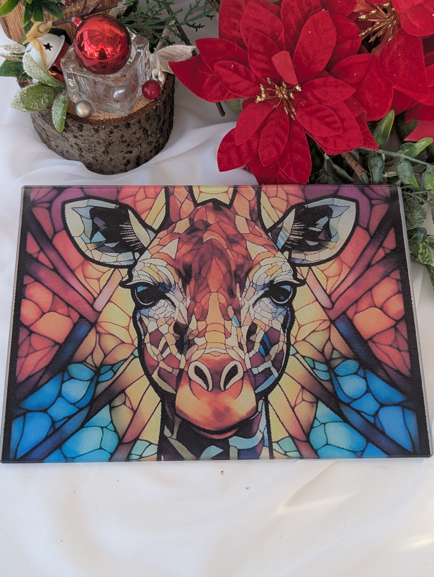 Giraffe Chopping Board - toughened glass colourful stained glass design worksurface