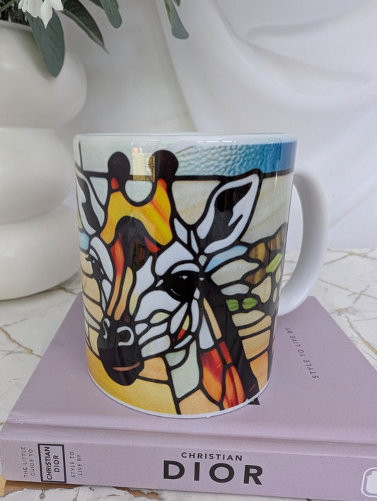 front view of giraffe mug with wrap around design.  Perfect giraffe lover gift