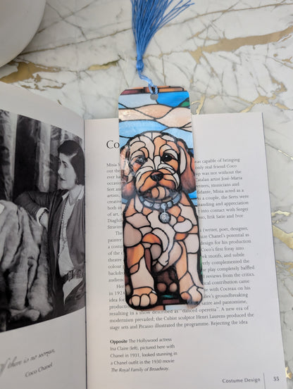 Stained glass effect golden cockapoo bookmark gift