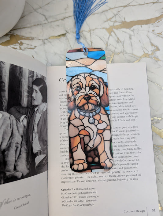 Stained glass effect golden cockapoo bookmark gift