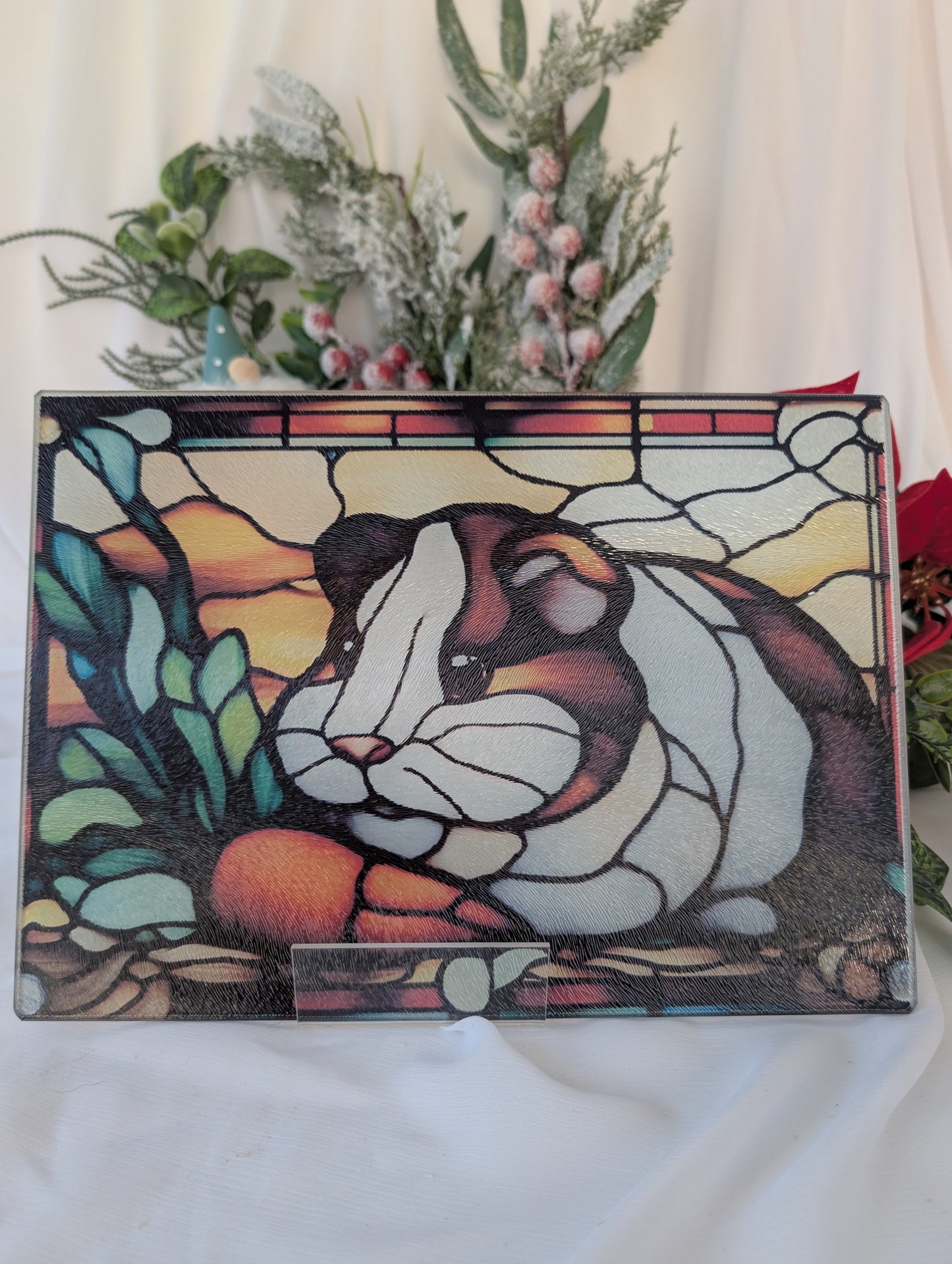 Toughened glass guinea pig chopping board in stained glass style