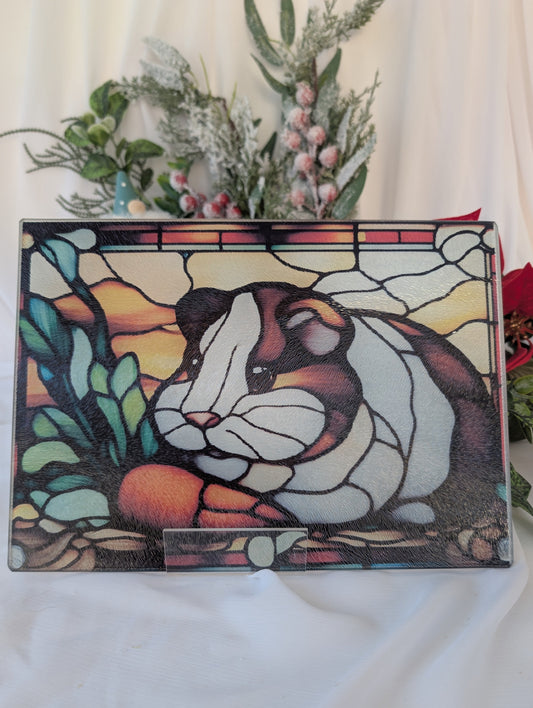 Toughened glass guinea pig chopping board in stained glass style
