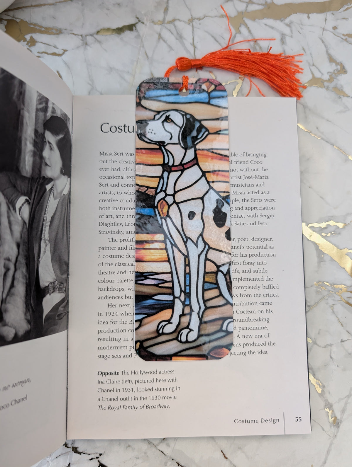 Sitting Dalmation stained glass effect laminated bookmark hand made in the UK by Paws and Glow