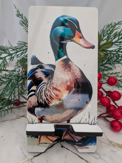 Mobile Phone stand in thick MDF with fine art style Duck design 