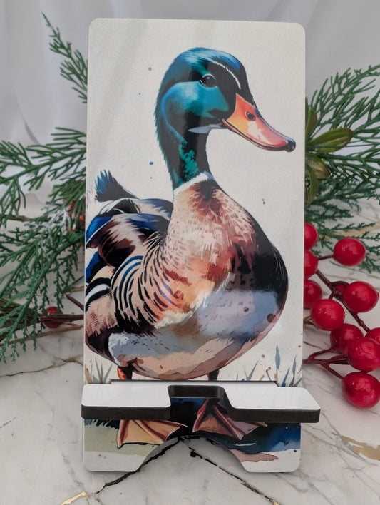 Mobile Phone stand in thick MDF with fine art style Duck design 