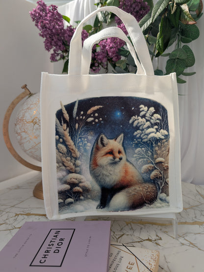 Fox Tote Bag | Linen Mix White Tote Bag | Fox Gift
