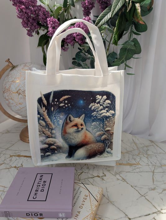 Fox Tote Bag | Linen Mix White Tote Bag | Fox Gift