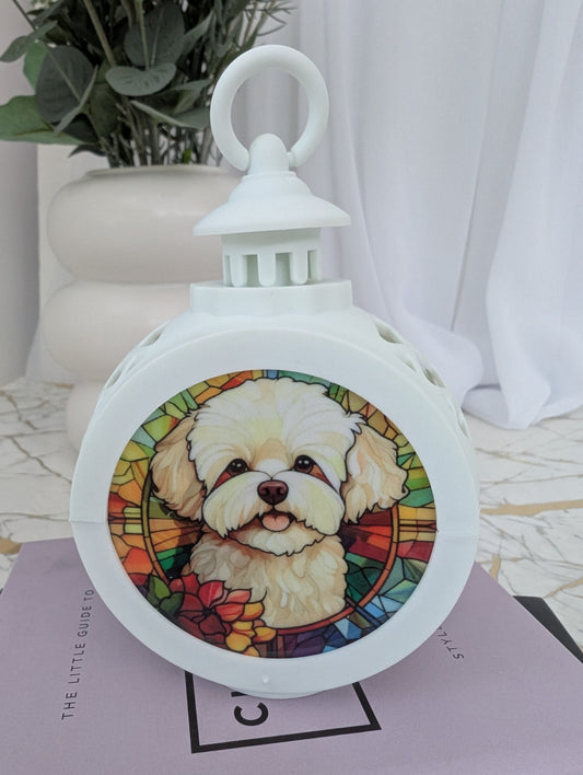 Stained Glass Style Bichon Frise LED lamp | Vintage Style Dog Lamp