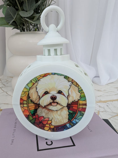 Stained Glass Style Bichon Frise LED lamp | Vintage Style Dog Lamp