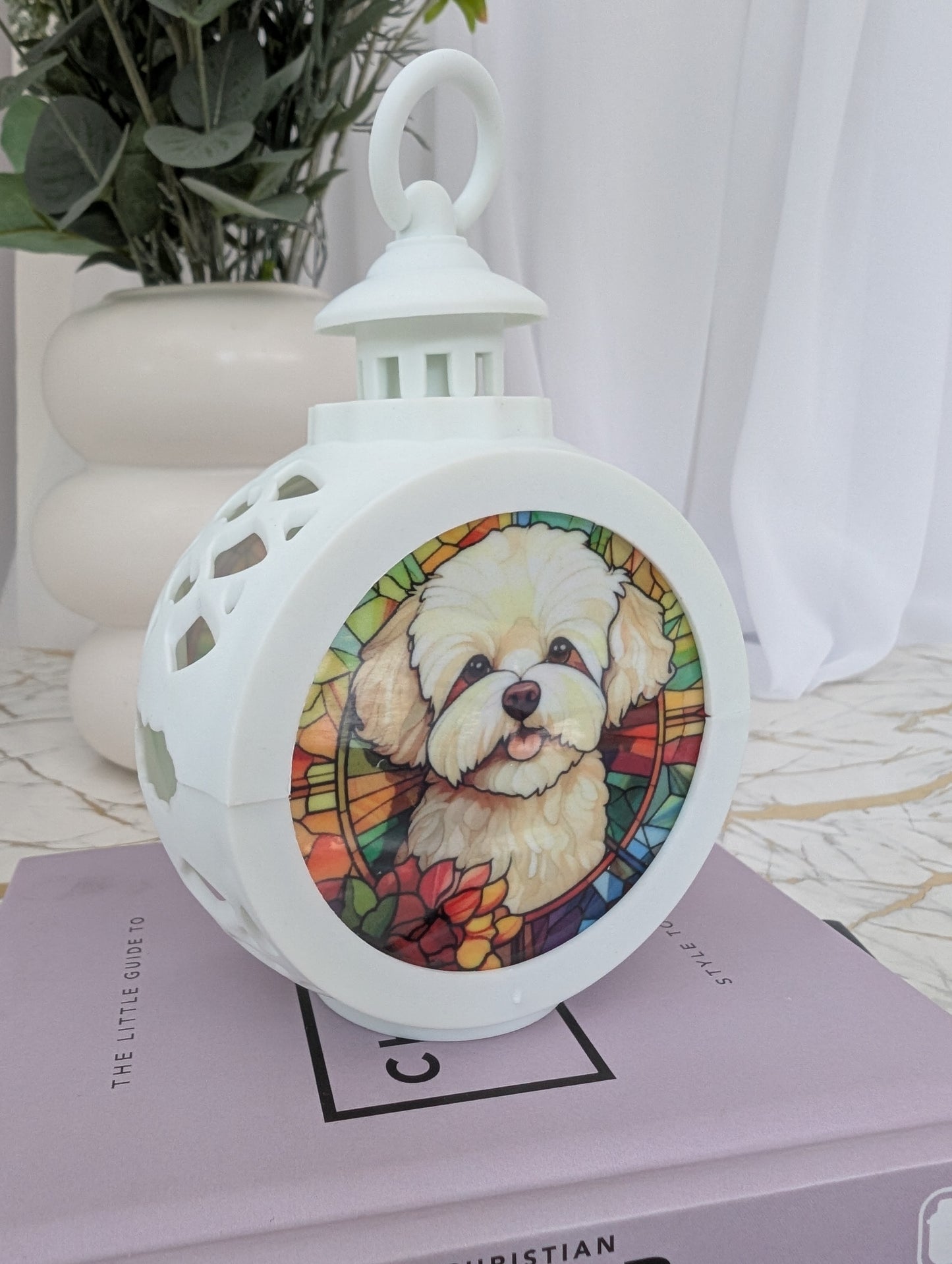 Stained Glass Style Bichon Frise LED lamp | Vintage Style Dog Lamp