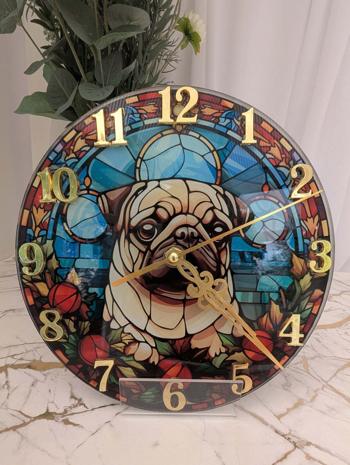 Pug Stained Glass Effect Wall Clock | Pug Lover Gift | Pug Clock