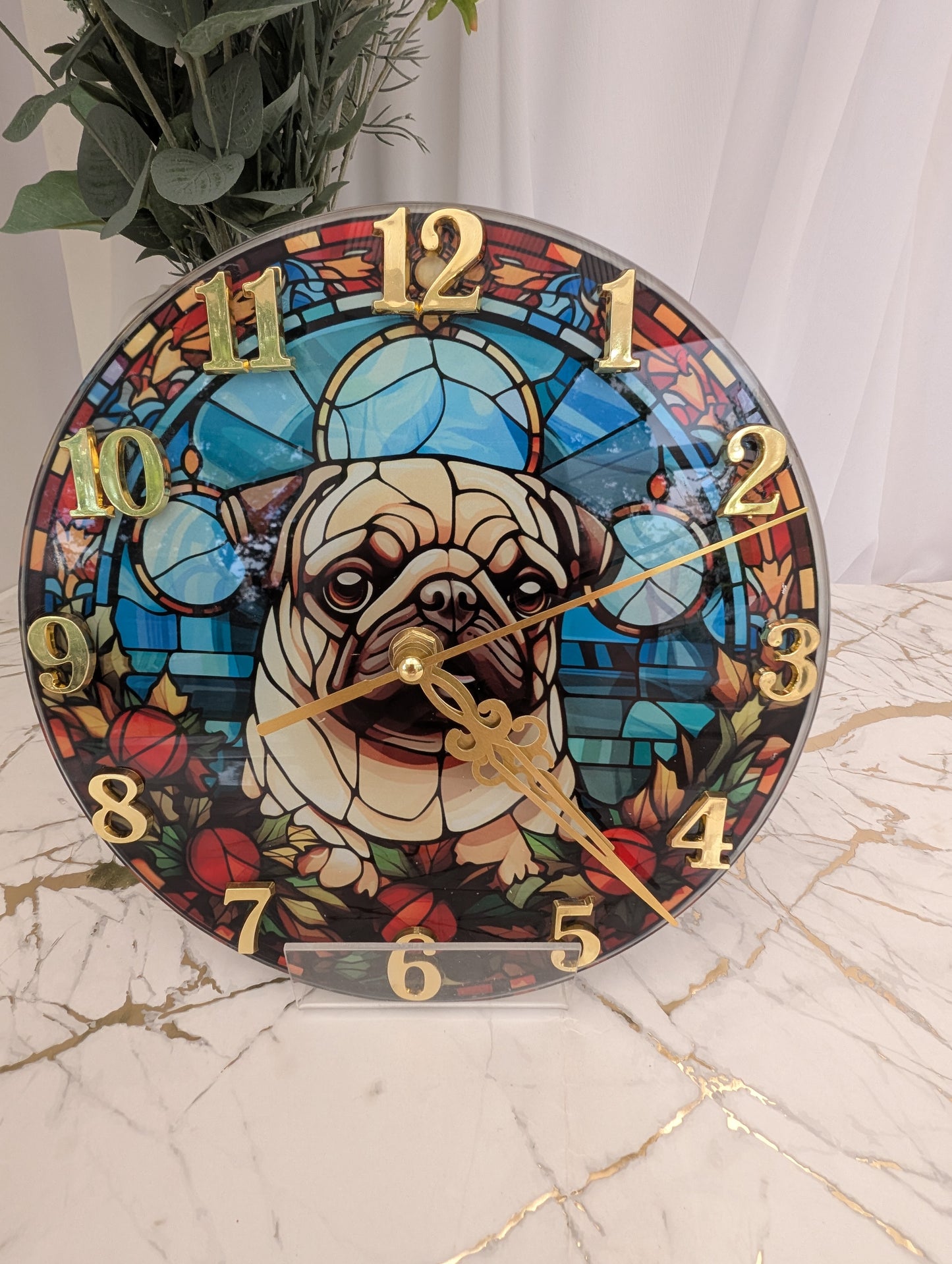 Pug Stained Glass Effect Wall Clock | Pug Lover Gift | Pug Clock
