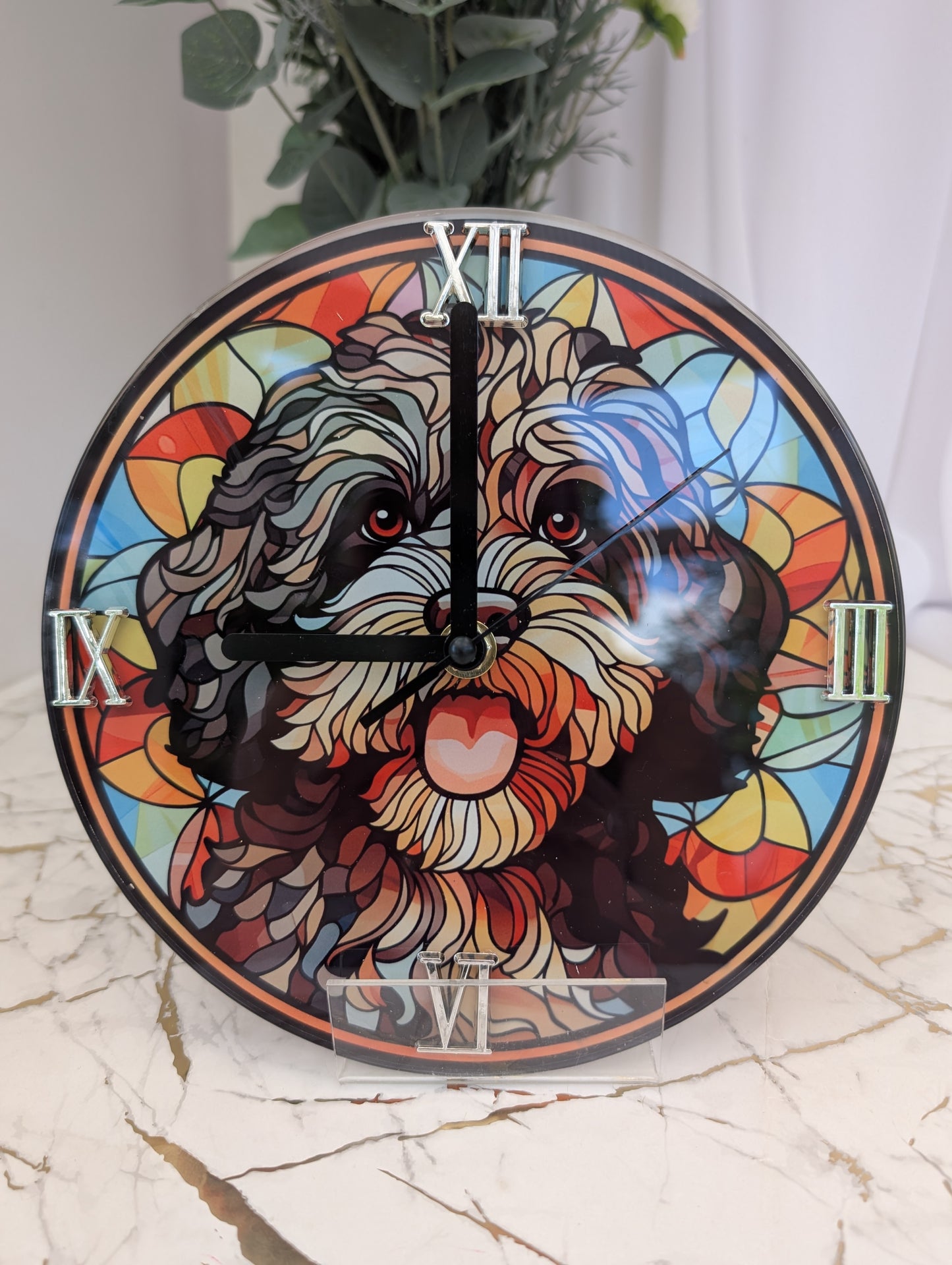 Portuguese Water Dog Stained Glass Effect Clock | Dog Lover Gift