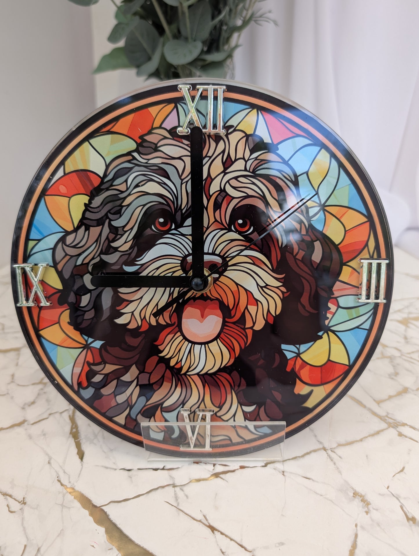Portuguese Water Dog Stained Glass Effect Clock | Dog Lover Gift