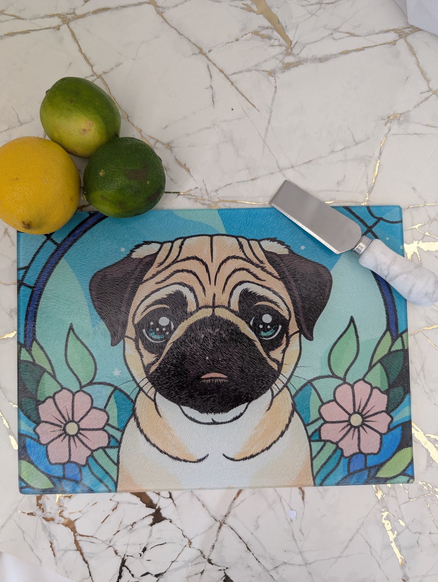 Chopping Board | Stained Glass Effect Pug Chopping Board | Pug Gift