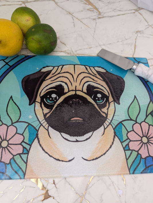 Chopping Board | Stained Glass Effect Pug Chopping Board | Pug Gift