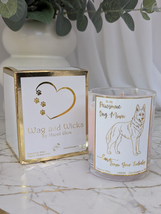 Alsation Dog Mum Candle | German Shepherd Candle | Gold Foil Candle