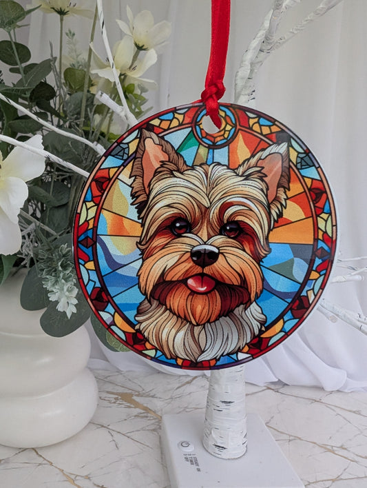 Yorkshire Terrier Stained Glass Effect Hanging Decor | Yorkie Gift