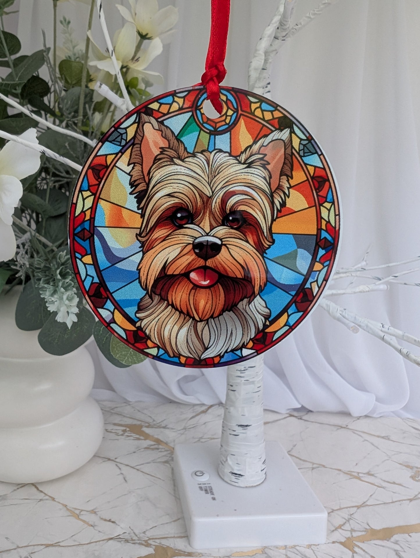 Yorkshire Terrier Stained Glass Effect Hanging Decor | Yorkie Gift