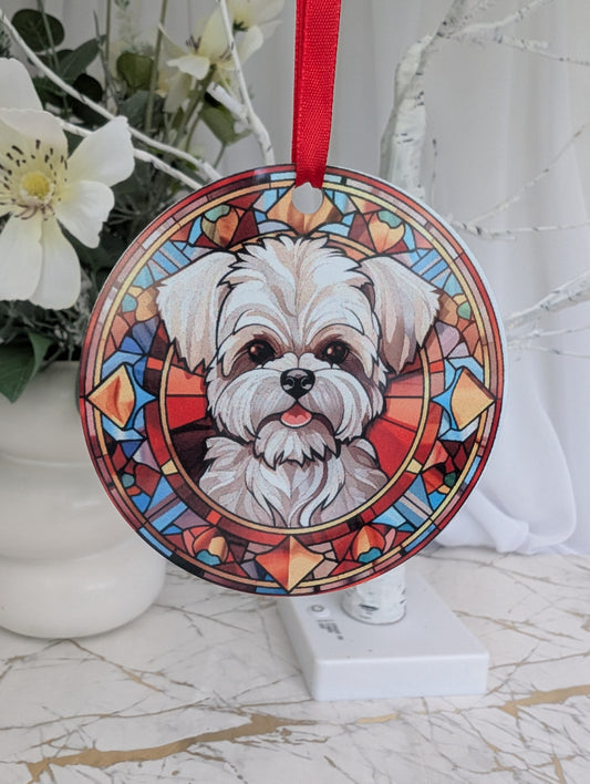 Maltese Terrier Stained Glass Effect Hanging Decor | Maltie Lover Gift