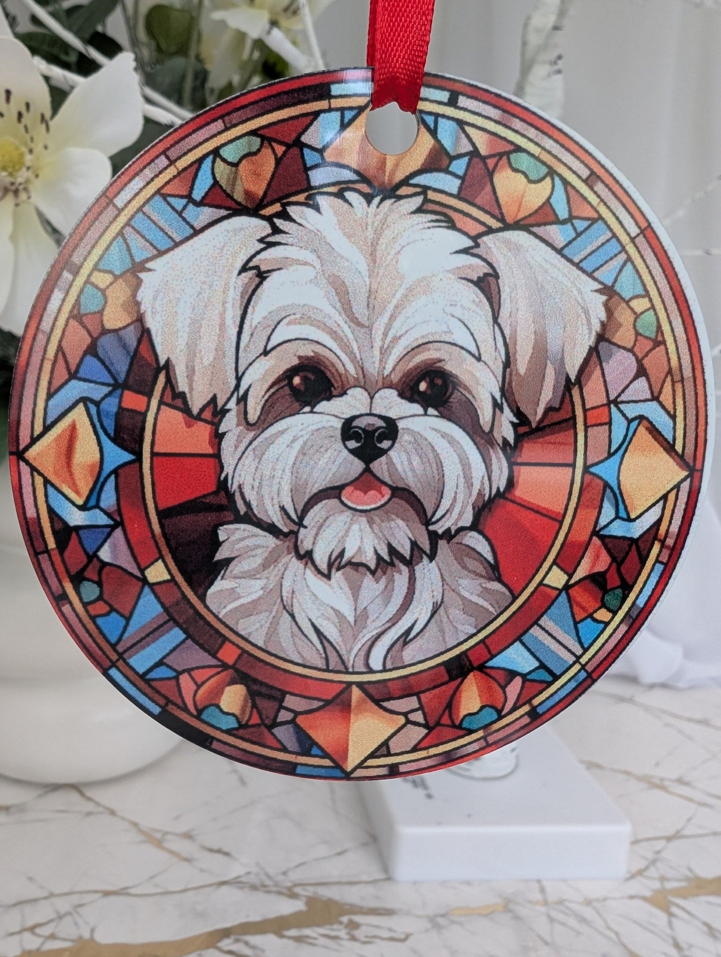 Maltese Terrier Stained Glass Effect Hanging Decor | Maltie Lover Gift