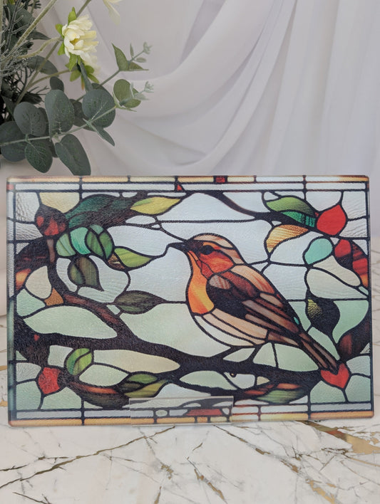 Robin Chopping Board | Stained Glass Effect Chopping Board | Robin Lover Gift