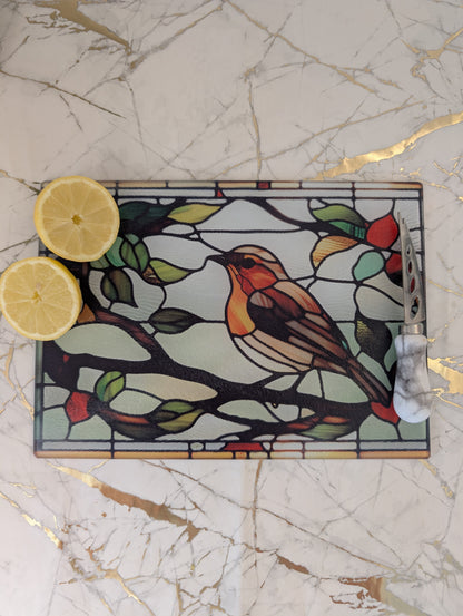 Robin Chopping Board | Stained Glass Effect Chopping Board | Robin Lover Gift