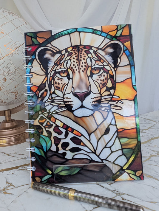Leopard Stained Glass Style Notebook | Hand Made Big Cat Lover Gift