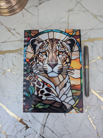 Leopard Stained Glass Style Notebook | Hand Made Big Cat Lover Gift